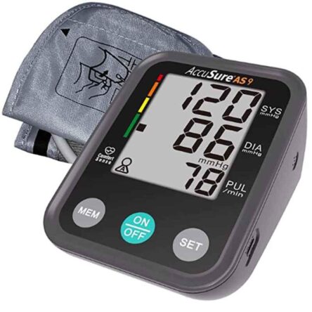 AccuSure Automatic Blood Pressure Monitor & Blue Glucometer Machine with 25 Test Strips Combo