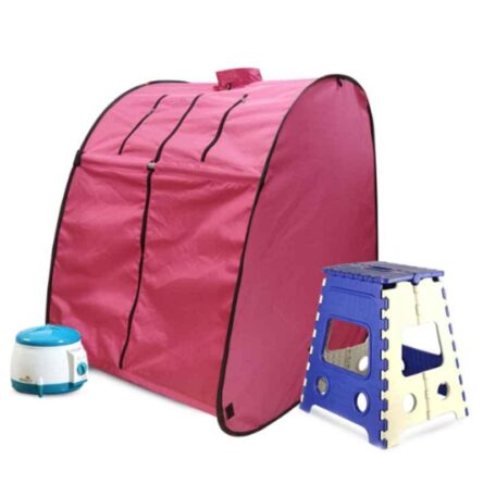 Kawachi 750W Pink Portable Steam Sauna Bath for Health & Beauty Spa at Home with Folding Stool