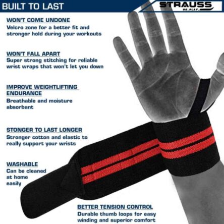 Strauss 20x13x4cm Black & Red Weight Lifting Cotton Wrist Support