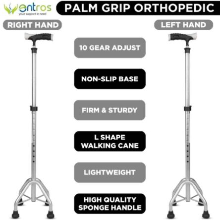 Entros Silver Premium 4 Leg Straight Walking Stick with Support