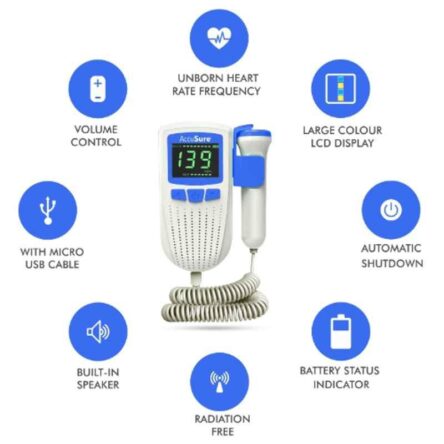 AccuSure Fetal Doppler for Doctors & Mothers Fetal Heart Rate Monitor with USB Charging & LCD Display