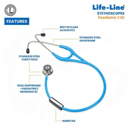 Lifeline Stainless Steel Light Blue Dual Diaphragm Chest Piece Stethoscope with 2 Way Tube