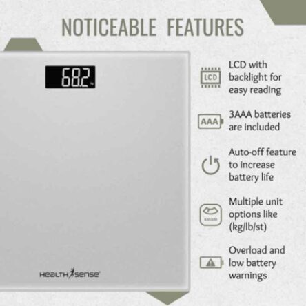 HealthSense 180kg Tempered Glass Digital Body Weight Machine