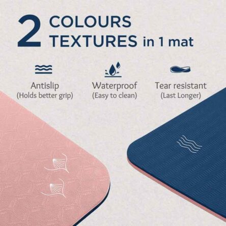 HealthSense YM 601 6x2ft TPE Pink & Blue Yoga Mat for Women & Men with Carry Rope