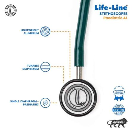 Lifeline Aluminium Green Single Diaphragm Chest Piece Stethoscope with 2 Way Tube