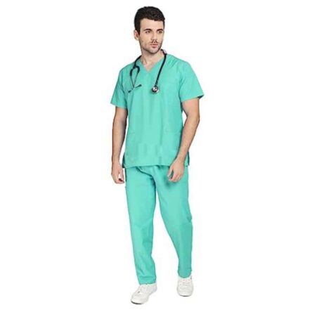 Indosurgicals Polyester & Cotton Sea Green Unisex Scrub Suit