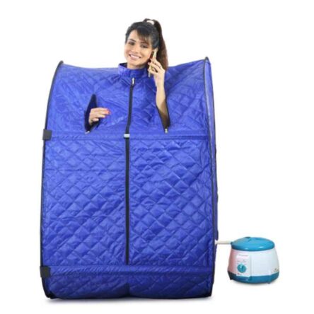 Kawachi Blue Portable Steam Sauna Bath for Health & Beauty Spa at Home with Folding Stool