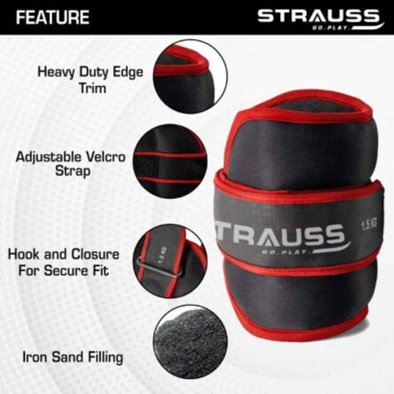 Strauss 32x16x4cm Neoprene Red Adjustable Round Shape Ankle Weight