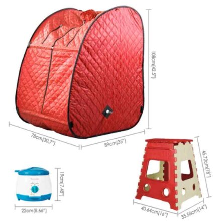 Kawachi Red Portable Steam Sauna Bath for Health & Beauty Spa at Home with Folding Stool