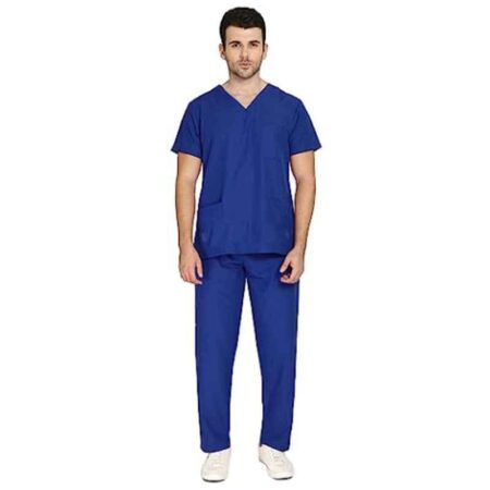 Indosurgicals Polyester & Cotton Royal Blue Unisex Scrub Suit