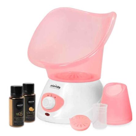 Mievida ABS Pink Steam Inhaler Vaporizer & Facial Steamer with Cedarwood and Orange Essential Oils