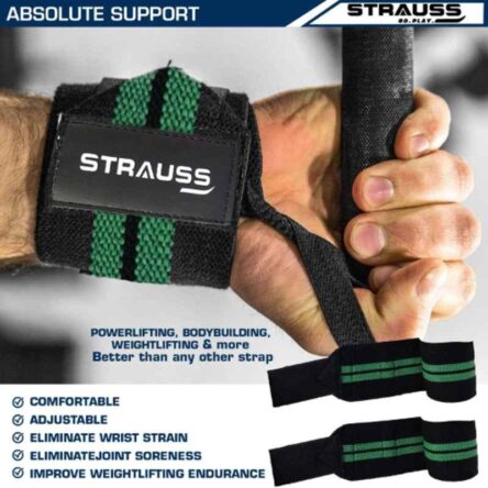 Strauss 20x13x4cm Black & Green Weight Lifting Cotton Wrist Support