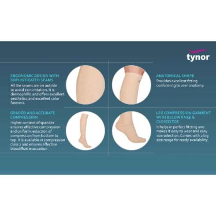 Tynor Compression Garment Leg Below Knee Closed Toe Support