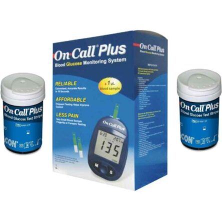 On Call Plus Blood Glucose Meter with 100 Pcs Glucometer Strips Box