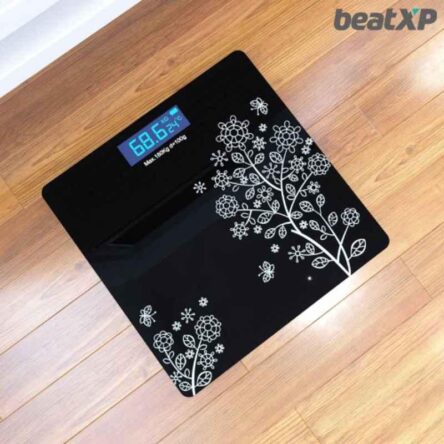 Pristyn Care beatXP Pro Max 180kg Black Floral Digital Body Weighing Scale with Tempered Glass & LCD Display