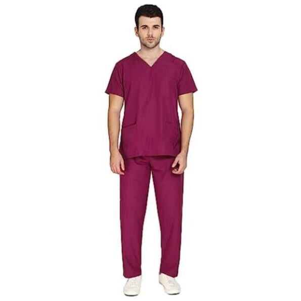 Indosurgicals Polyester & Cotton Wine Unisex Scrub Suit