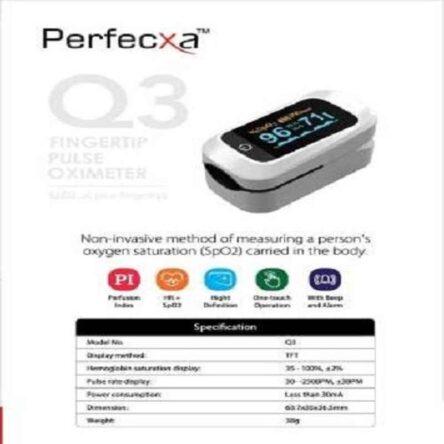 Perfecxa Q3 White Pulse Oximeter with OLED Display