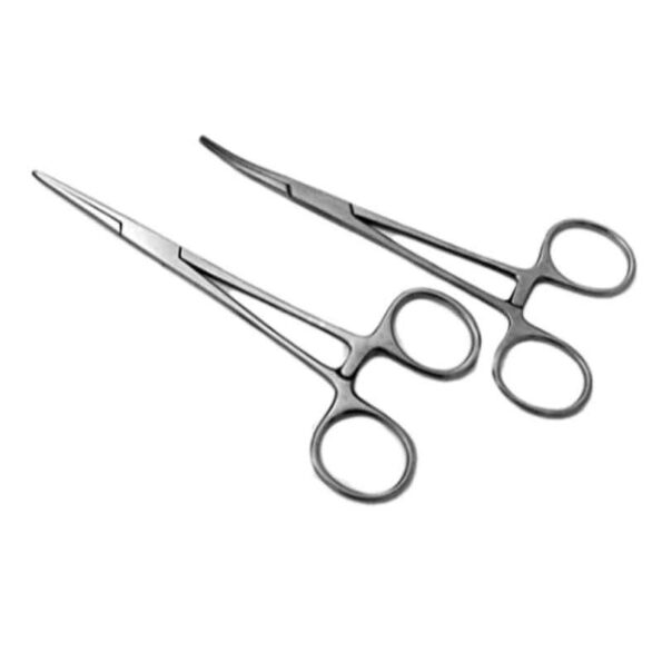 Forgesy 2 Pcs 14cm Stainless Steel Straight & Curved Mosquito Hemostatic Forceps Set