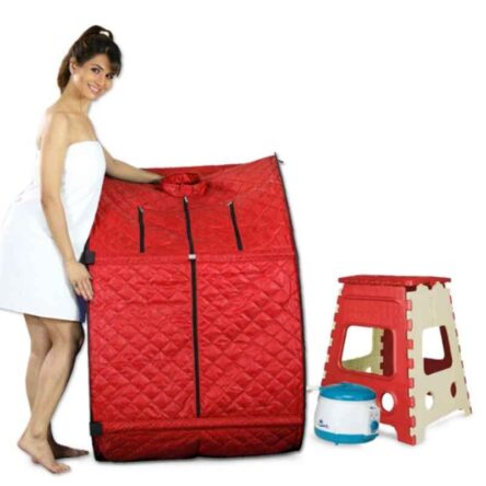 Kawachi Red Portable Steam Sauna Bath for Health & Beauty Spa at Home with Folding Stool