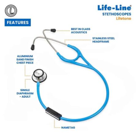 Lifeline Aluminium Light Blue Single Diaphragm Chest Piece Stethoscope with 2 Way Tube