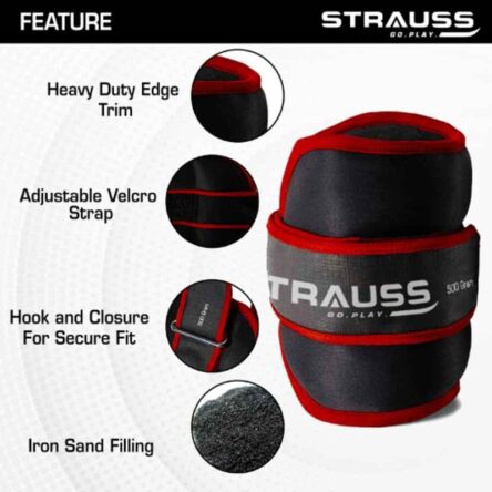 Strauss 26x12x3cm Neoprene Red Adjustable Round Shape Ankle Weight