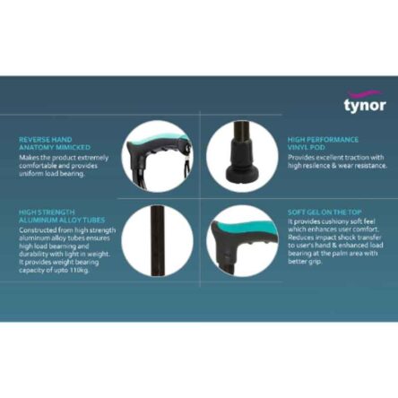 Tynor Silver Walking Soft Top Stick with Handle