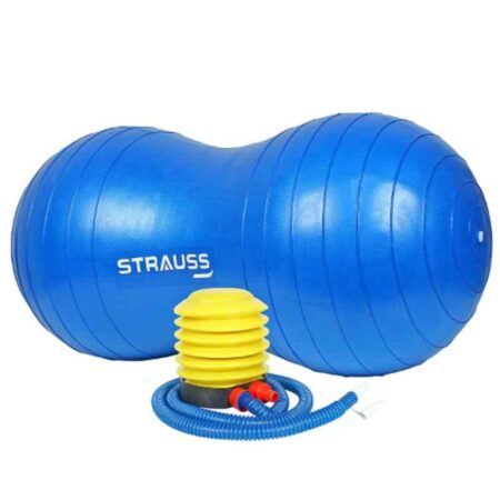 Strauss 95x45cm Rubber Peanut Blue Anti-Burst Gym Ball with Foot Pump