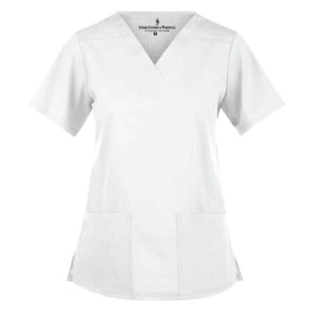 Superb Uniforms Polyester & Viscose White Half Sleeves V Neck Scrub for Women