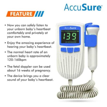 AccuSure Fetal Doppler for Doctors & Mothers Fetal Heart Rate Monitor with USB Charging & LCD Display