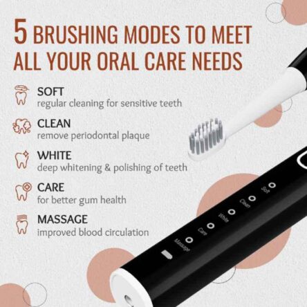 HealthSense Electric Toothbrush Rechargeable Sonic Brush for Adult with 4 Brush Heads
