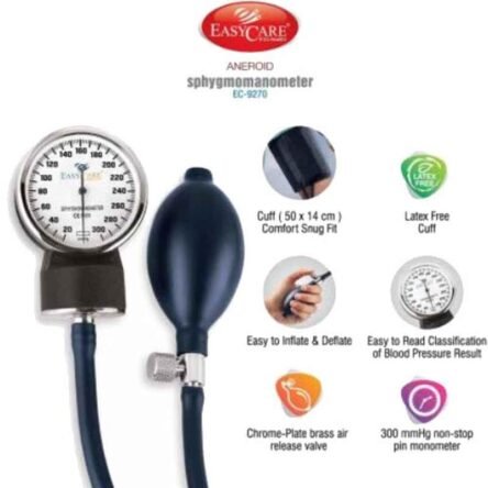 Easycare 14x14cm Blue & Black Aneroid Sphygmomanometer BP Monitor
