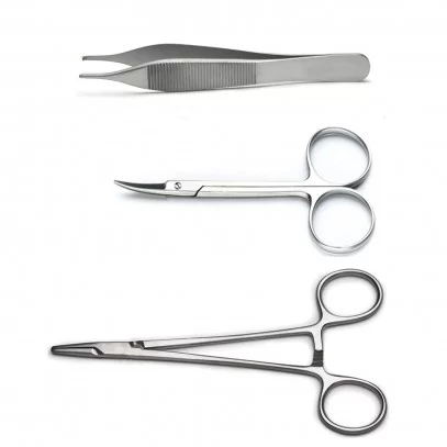 Needle Holder, Iris Scissor And Adson Forcep - Complete Tools Set For Suturing By Divine Medicare