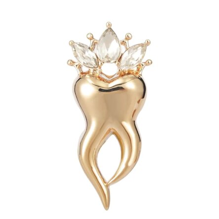 iDENTical Crystal Crown Tooth Shape Brooch Golden Color – Pack of 1