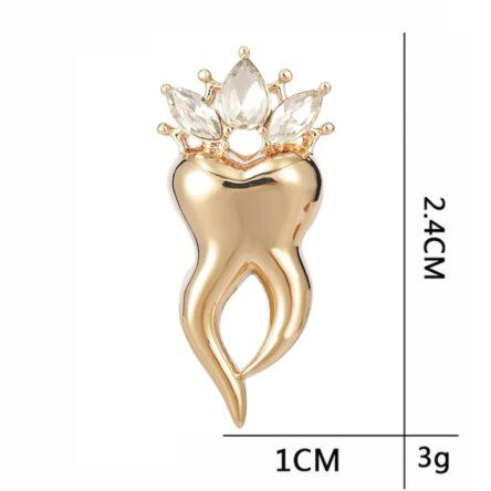 iDENTical Crystal Crown Tooth Shape Brooch Golden Color – Pack of 1