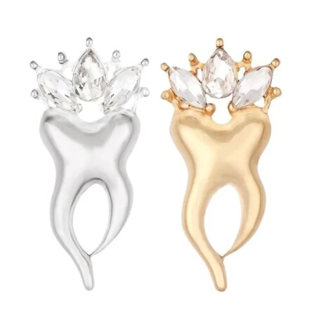 iDENTical Crystal Crown Tooth Shape Brooch Golden Color – Pack of 1