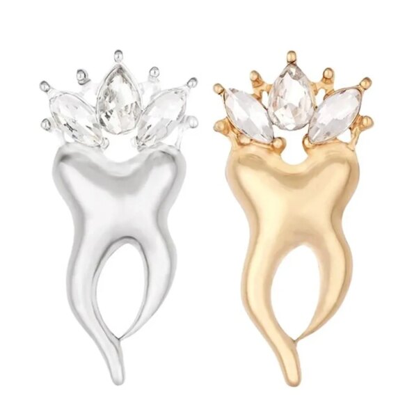 iDENTical Crystal Crown Tooth Shape Brooch Golden Color - Pack of 1