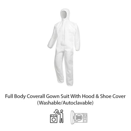 Full Body Coverall Gown Suit With Hood & Shoe Cover (Washable/Autoclavable)